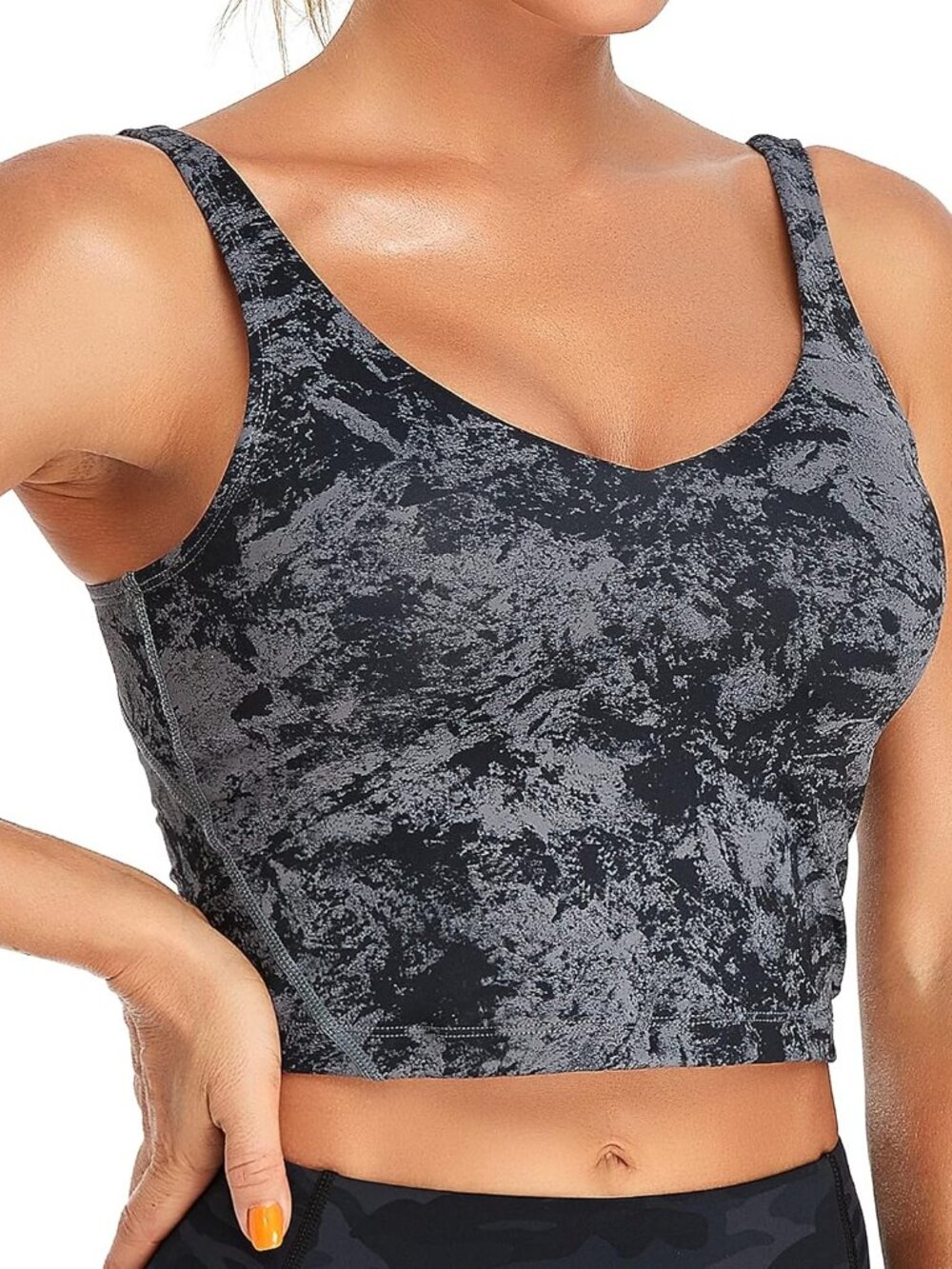 〽️ Women's Heart Black Carbon Sleeveless Longline Padded Yoga Fitness Tank Top